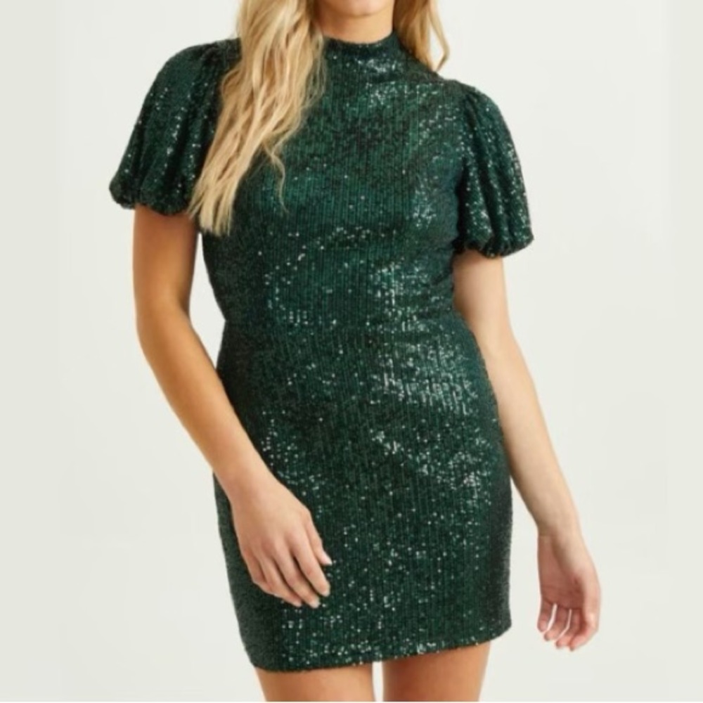 Altar'd State - Sequin Open Back Mini Dress in Hunter Green (NWT) - Size : S